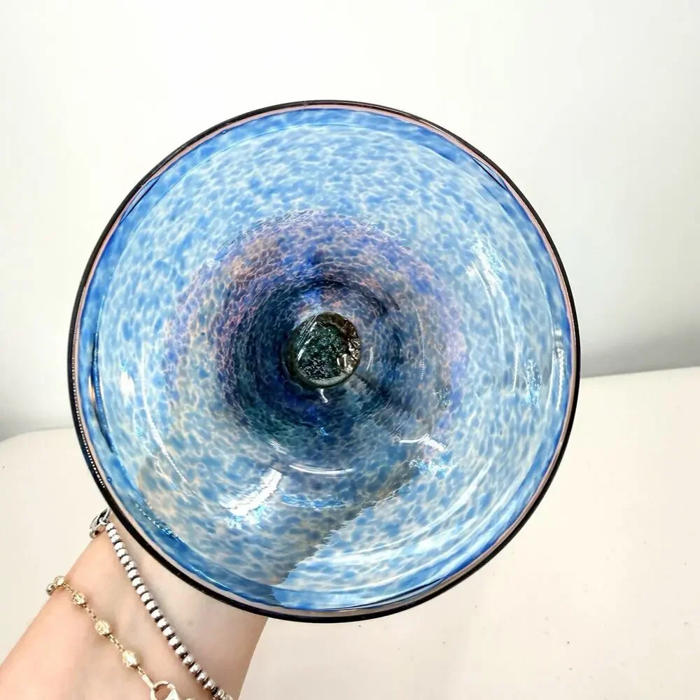Vintage Colorful Murano Style Studio Art Glass Hand Blown Pedestal Vase 11.25